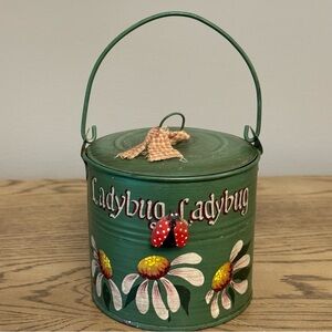 Hand Painted Ladybug Tin Bucket